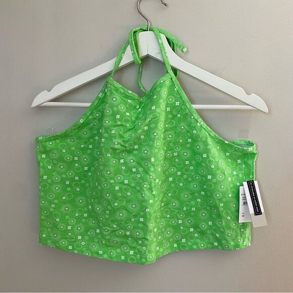 BP Halter Crop Top Neon Green Frosty Follard Floral Print Casual Neutral - Picture 10 of 10